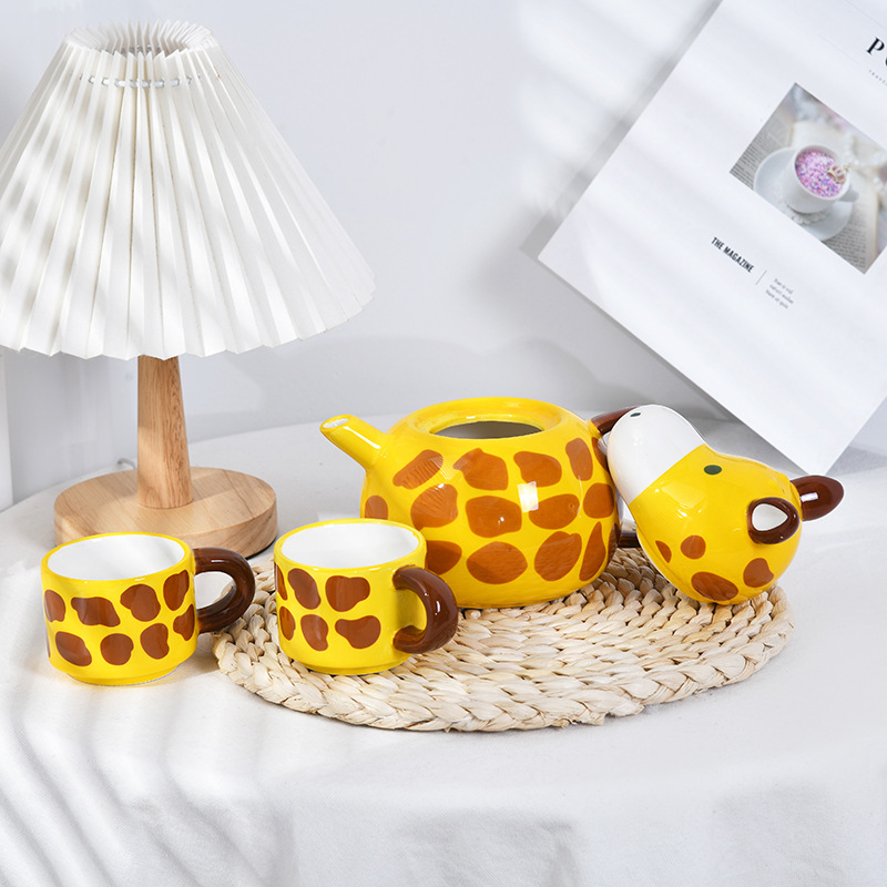 Cute Giraffe Animal Cup Set Mug Creative Cartoon Drinking Water Ceramic Cup Birthday Set Gift — image 4