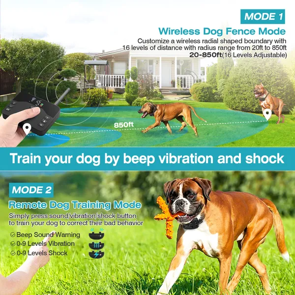 Cerca Eléctrica Inalámbrica para Perros 2 en 1 a Prueba de Agua, Sistema de Contención con Descarga para Mascotas, Collar de Entrenamiento Eléctrico Para Perros Pequeños, Medianos y Grandes — imagen 2