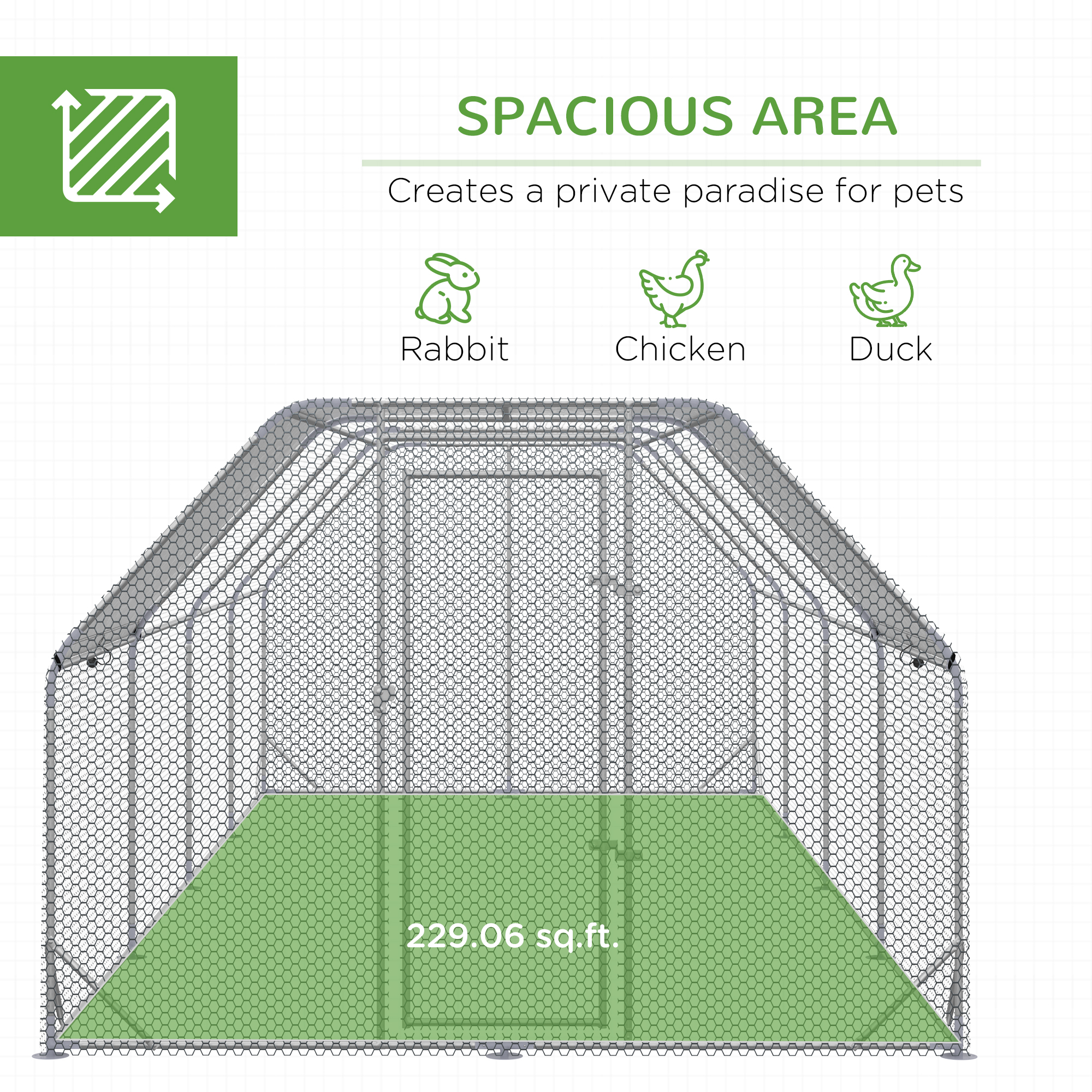 Large Chicken Coop Metal Chicken Run with Waterproof and Anti-UV Cover, Flat Shaped Walk in Fence Cage Hen House for Outdoor and Yard Farm Use, 1" Tube Diameter, 9.2 x 24.9 x 6.4 — imagen 4