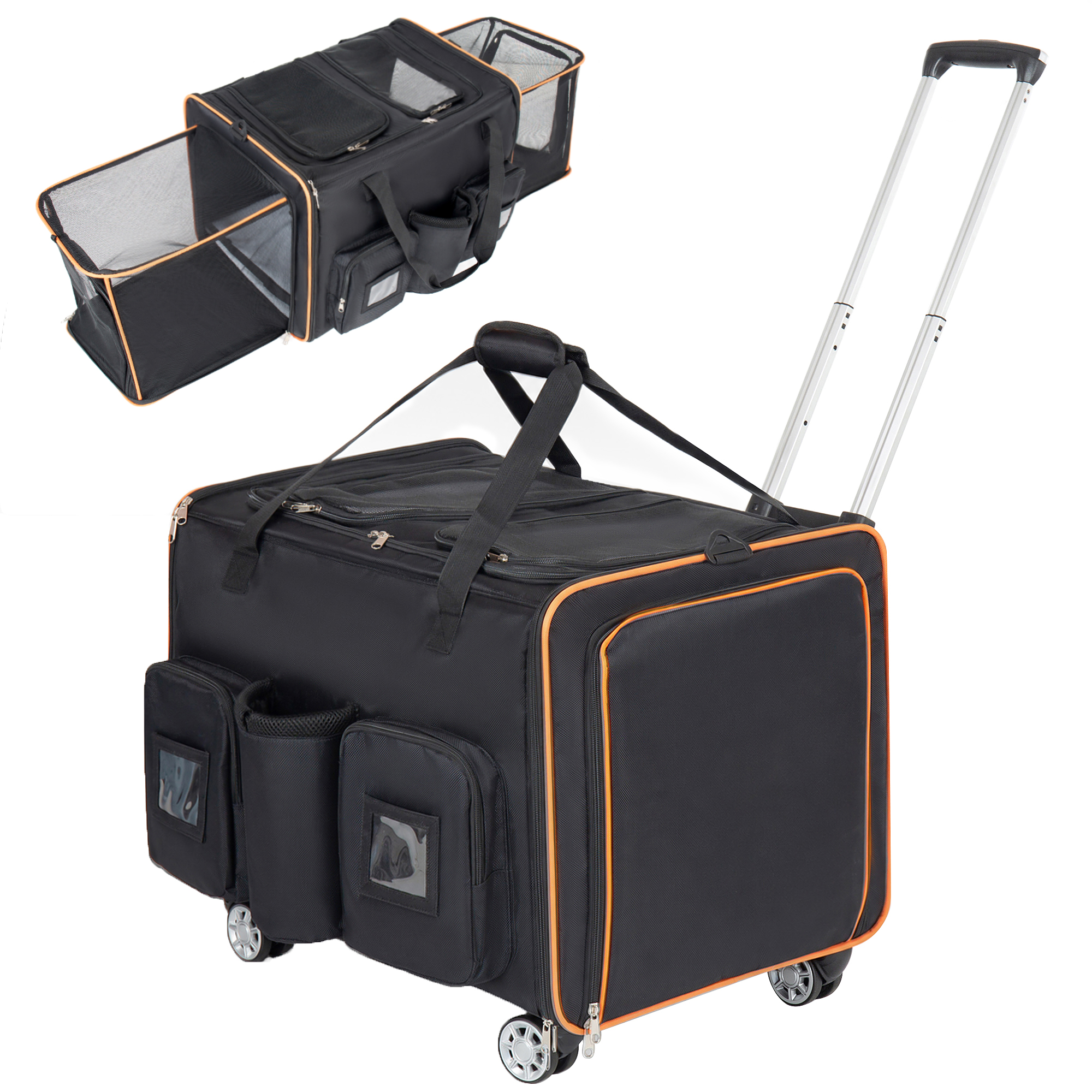 Transportadora Grande 2 en 1 para Gatos para 2 Gatos, Transportadora con Ruedas, Expandible y Plegable con Divisor Removible, Malla Transpirable de Oxford, Jaula de Viaje para Gatos para Auto/Campamento/Veterinario, Negro — imagen 1