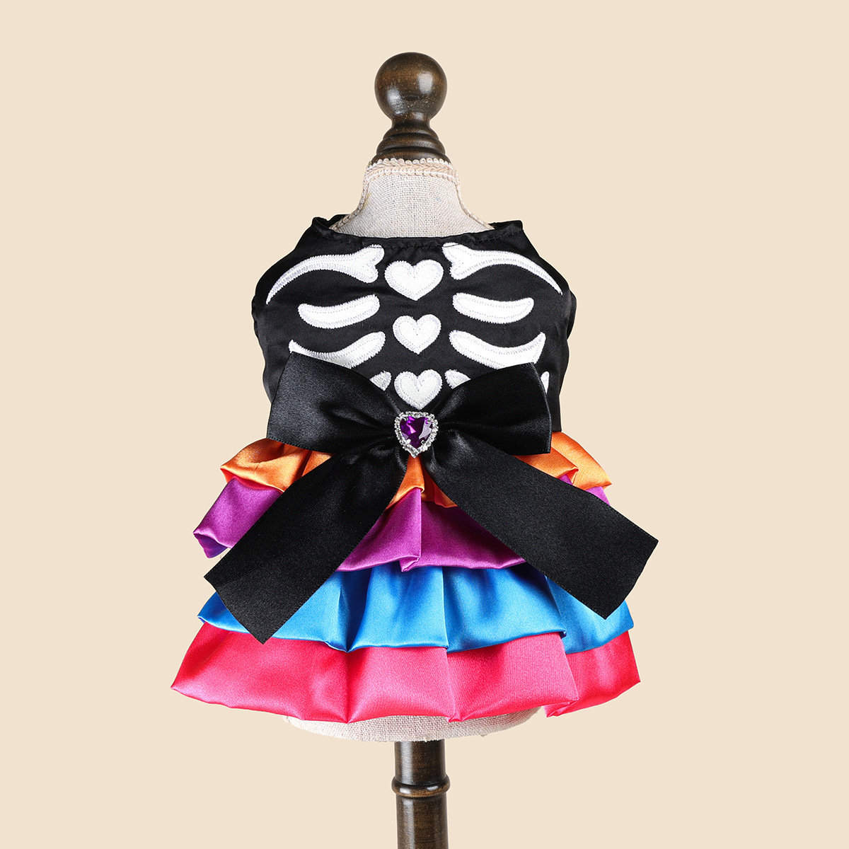 Disfraz de Calavera de Halloween para Mascotas con Tulle Arcoiris y Cinta, Vestido Divertido para Fiesta de Perros y Gatos — imagen 6