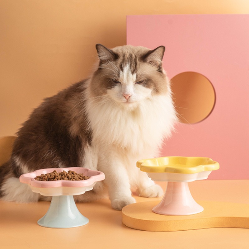 Creative Flower Ceramic Cat Bowl Cartoon Cat Bowl Anti Overturning Pet Cat Food Bowl Water Wrist Snack Plate Cat Can Plate — image 7