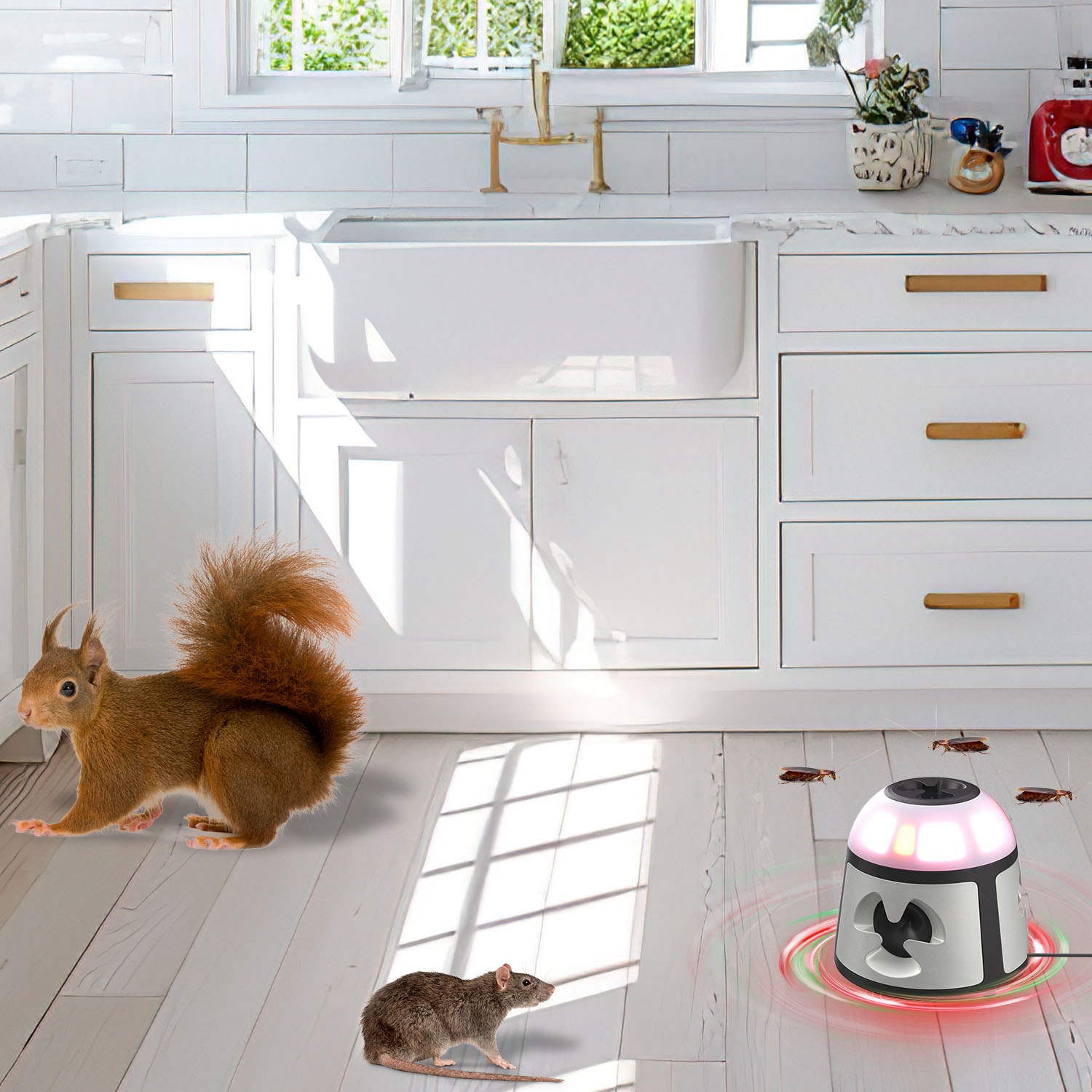 Repelente Ultrasónico de Ratones 360 Grados para Interior, Dispositivo de Control de Roedores para Ratas y Ardillas con 4 Modos, 9 Luces Estroboscópicas y Bocina de Alarma, para Cocina y Almacén — imagen 11