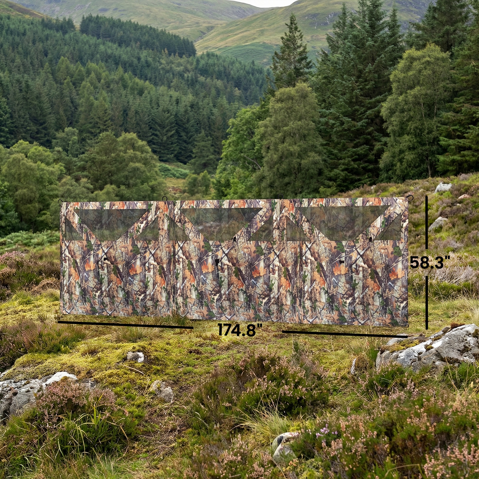 Cubo de Caza y Viento para Campestre, 3-Panels Visibles Solo para Caza y Camping 176" x 58.3" Camuflaje — imagen 2