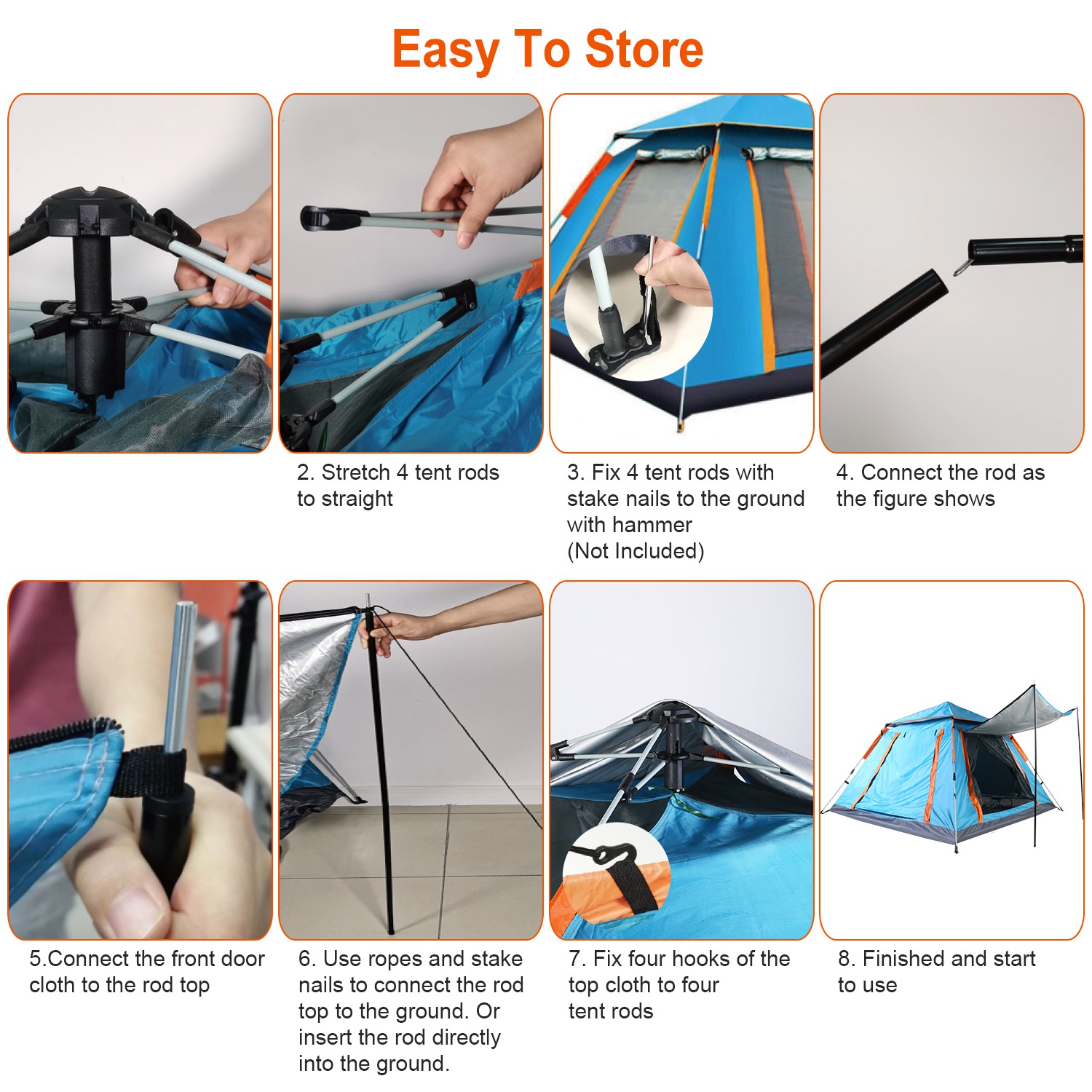 Tienda de Campaña para 4-5 Personas con 2 Mosquiteros en las Ventanas, Bolsa de Transporte, Impermeable, 7.05x7.05x4.46ft, para Senderismo, Escalada, Aventura y Pesca, Envío por FedEx — imagen 8