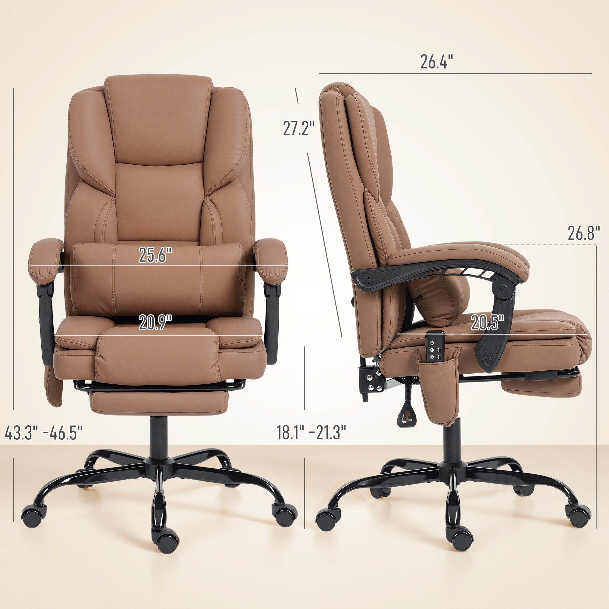 Silla de Oficina con Masaje, Cuero Falso Amigable para Mascotas, Silla Reclinante con Soporte Lumbar y Piso para Piezas con Soporte Total — imagen 3