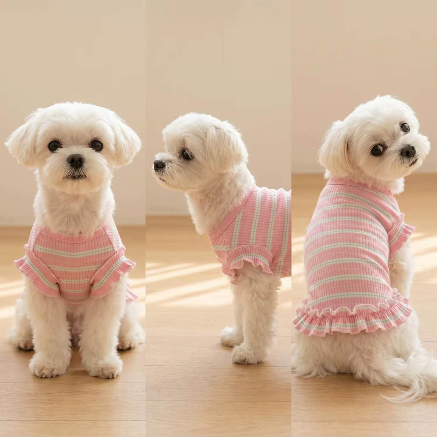 Ropa de Verano para Pequeños Perros - Camiseta de Tank con Estampado de Rayas y Florituras para Perros Pequeños — imagen 6