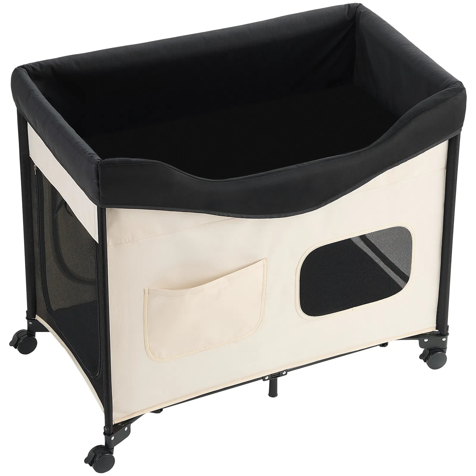 Cama de Descanso Elevada para Perros XL, Cama Portátil con Ruedas para Grandes Perros y Gatos, 600D Tela de Lino Oxford y Alfombrilla de Veludo Holandés con Muelles de Espuma, Almacenamiento Lateral para Accesorios — imagen 10