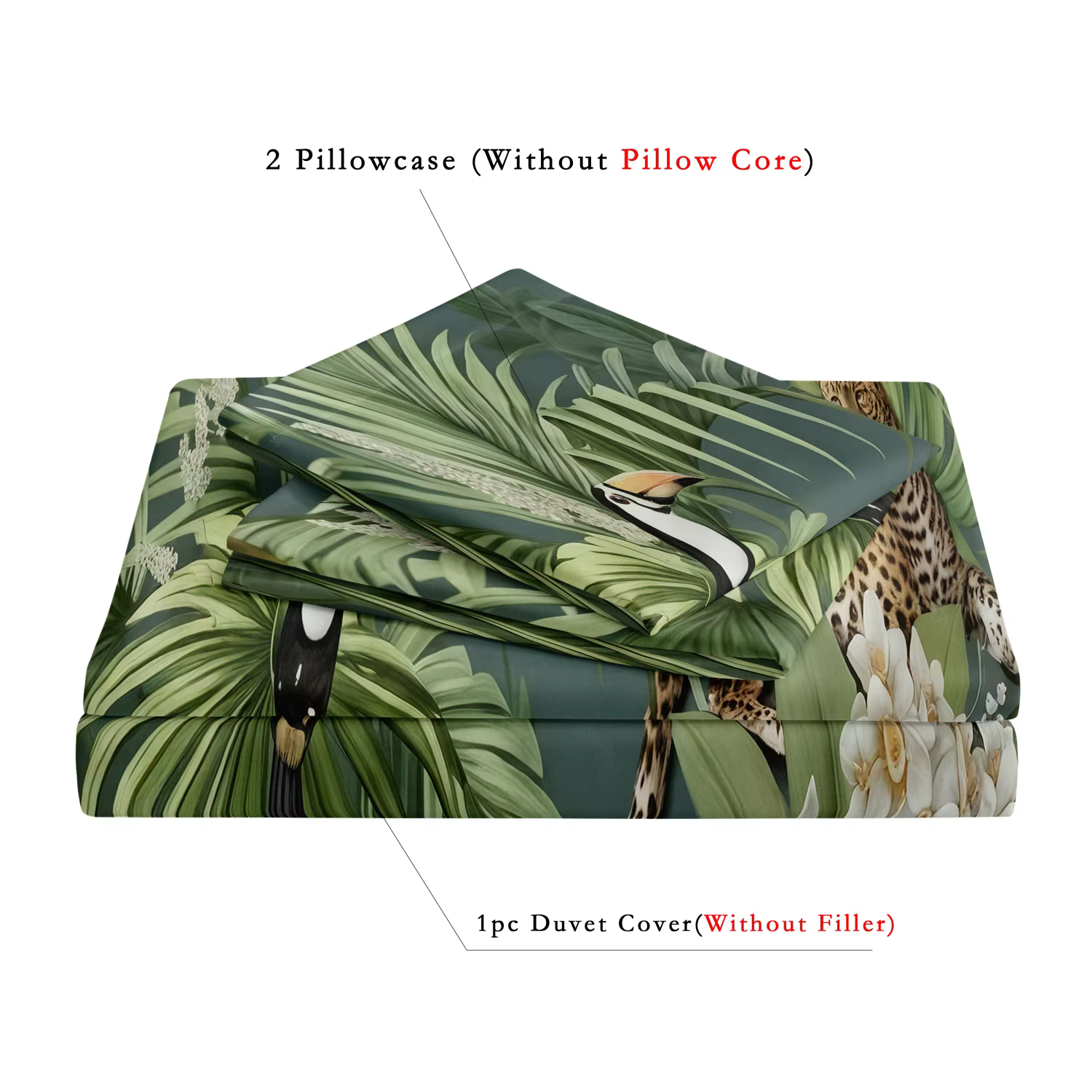 3pcs Tropical Rainforest Cheetah Bird Pattern - Ultra-Soft Brushed Digital Print - Duvet Cover Set, Soft and Comfortable — image 5