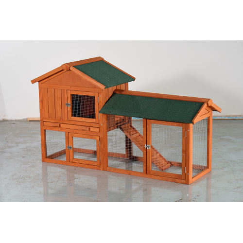 Caja de Jaula para Conejos Grande, 2 Niveles Exterior con Techo Impermeable Asfalto, Rampita Retirable y Caja de Madera para Conejos, Pollos y Pinos (Marrón y Verde) — imagen 4
