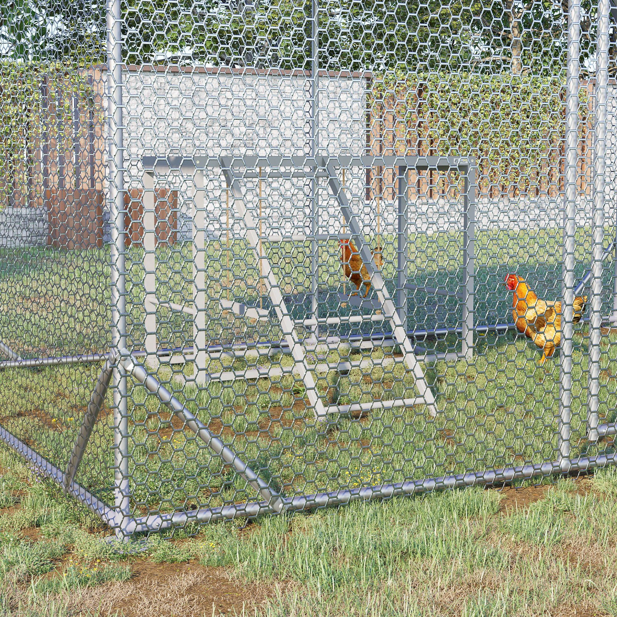 Actividad de Pollo con Conjunto de Suelo para 3-4 Aves, Accesorio de Gallinero en Madera con Perchas Múltiples y Escalera de Ponedoras, Gris — imagen 1