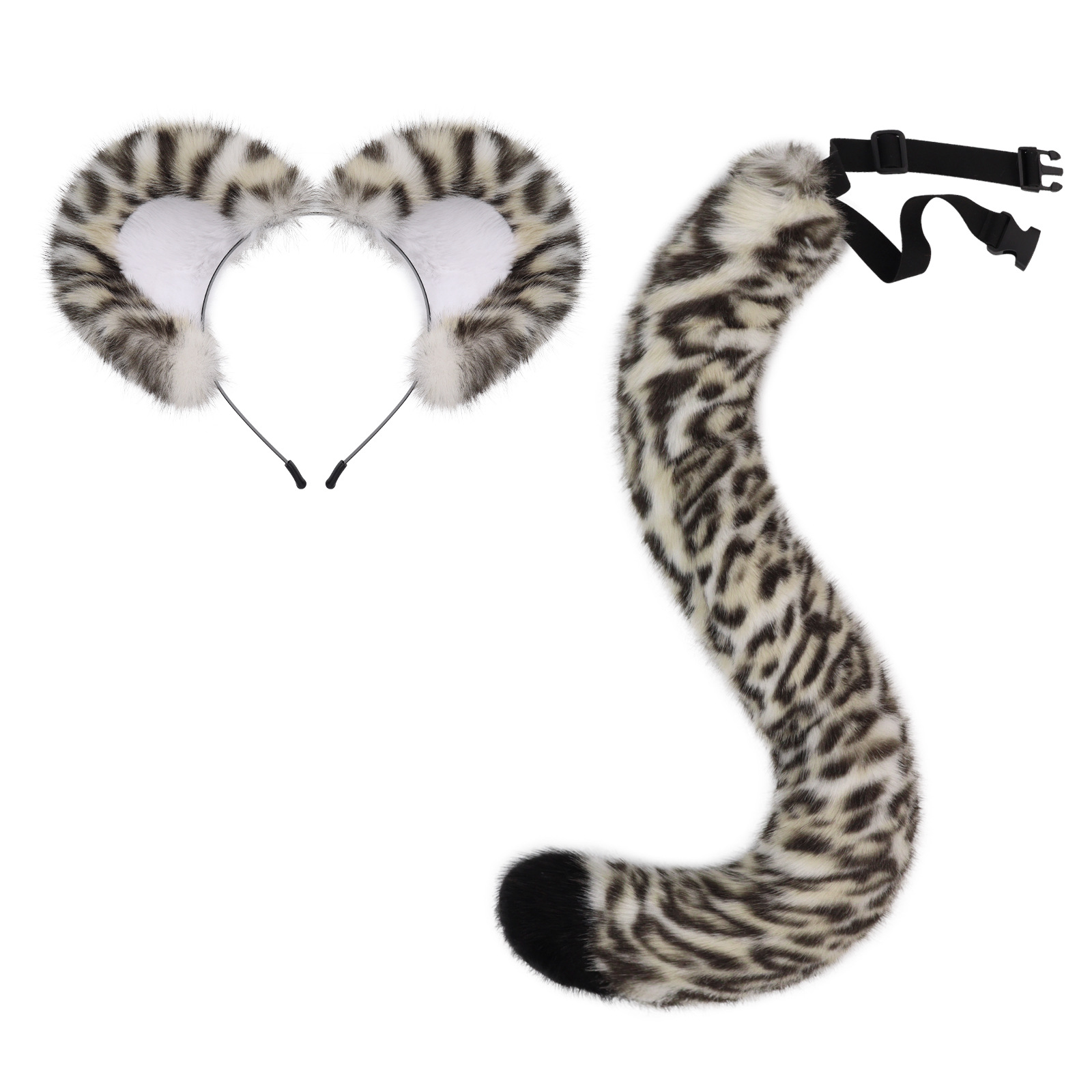 Halloween Animal Tail Headwear Set Costume Party Cosplay Snow Leopard Animal Ears Headband with Tail Prop Set — image 4