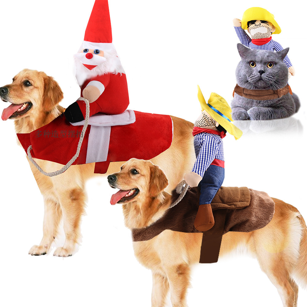 Pet Dog Clothes Cat Accessories Horse Riding Costume Santa Claus Dog Outfit Funny Cat Halloween Costume Transformation Wear — image 2