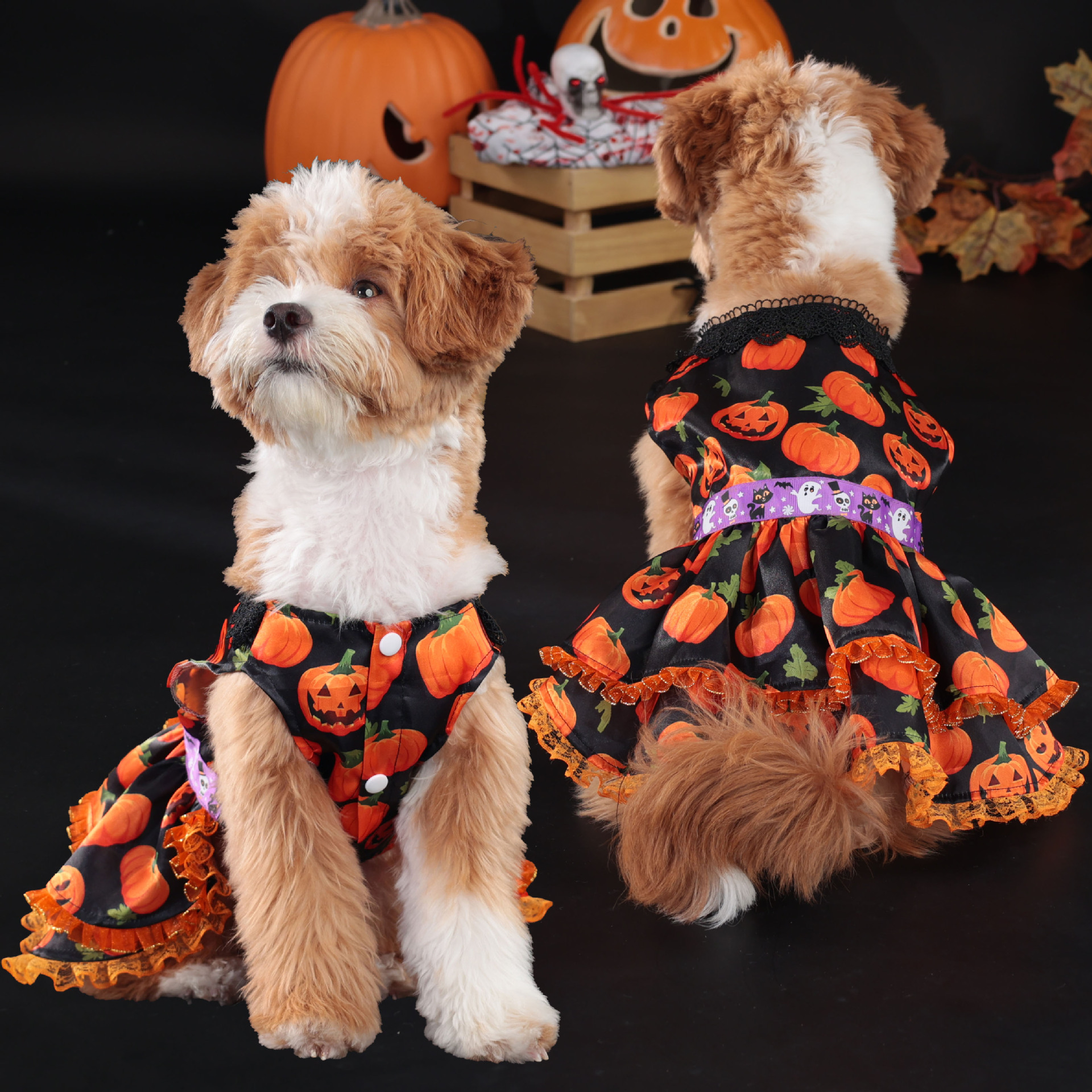 Halloween Pet Dog Dress for Medium and Small Dogs, Pumpkin Lace Skirt Factory — image 5