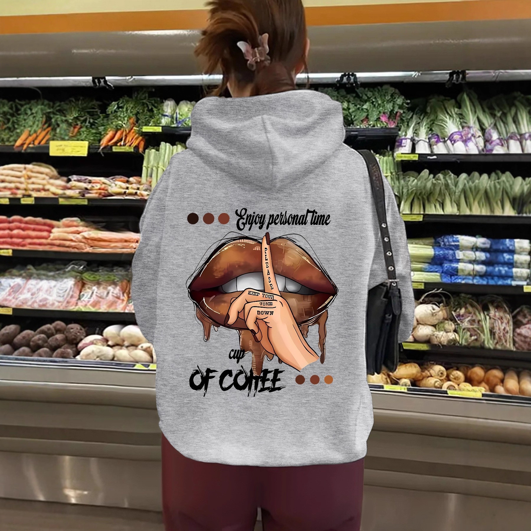 Women's Hooded Long Sleeve Fleece Sweatshirt with Kangaroo Pocket and Print Design — image 1