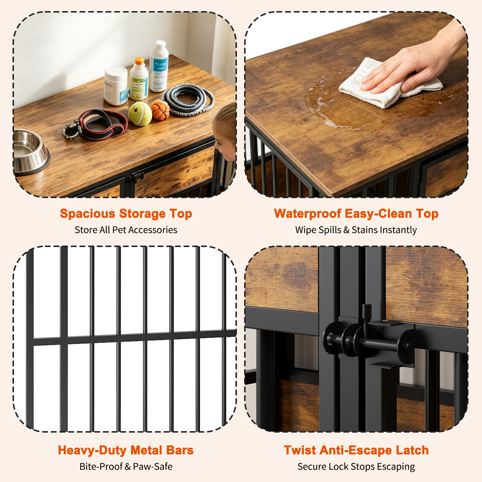 Wooden Dog Crate Furniture, Large Dog Kennel with Storage Top, Indoor Pet Cage — image 8