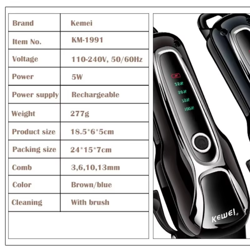 Kemei Rechargeable Professional Dog Hair Trimmer for Cat Cutter Grooming Machine Hair Remover Animal Hair Clipper for Pet — image 2