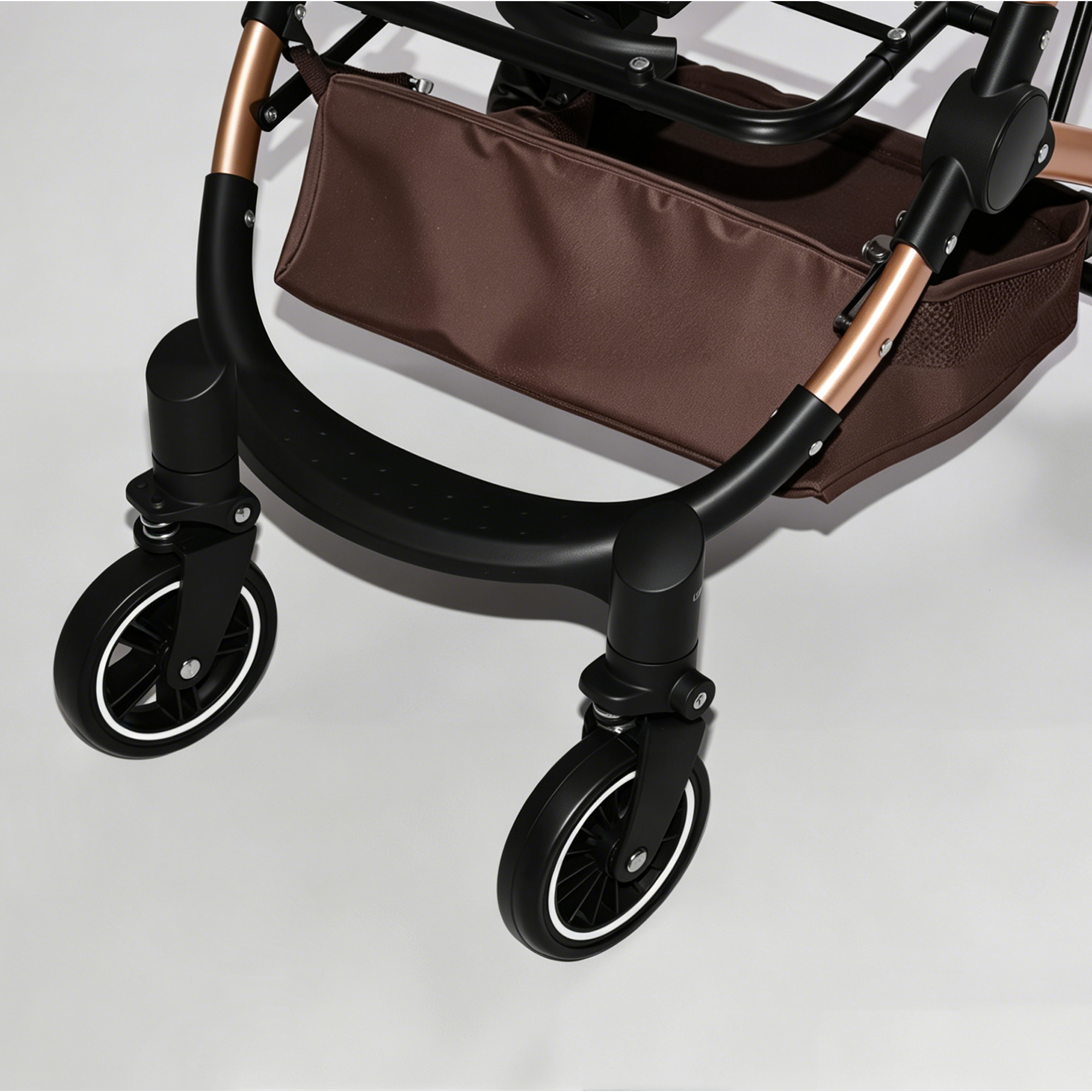 Muleta para Mascotas 2 en 1: Carruaje de 4 Ruedas Reversible con Canasta de Almacenamiento y Sombrilla Solar (Khaki + Oro) — imagen 11