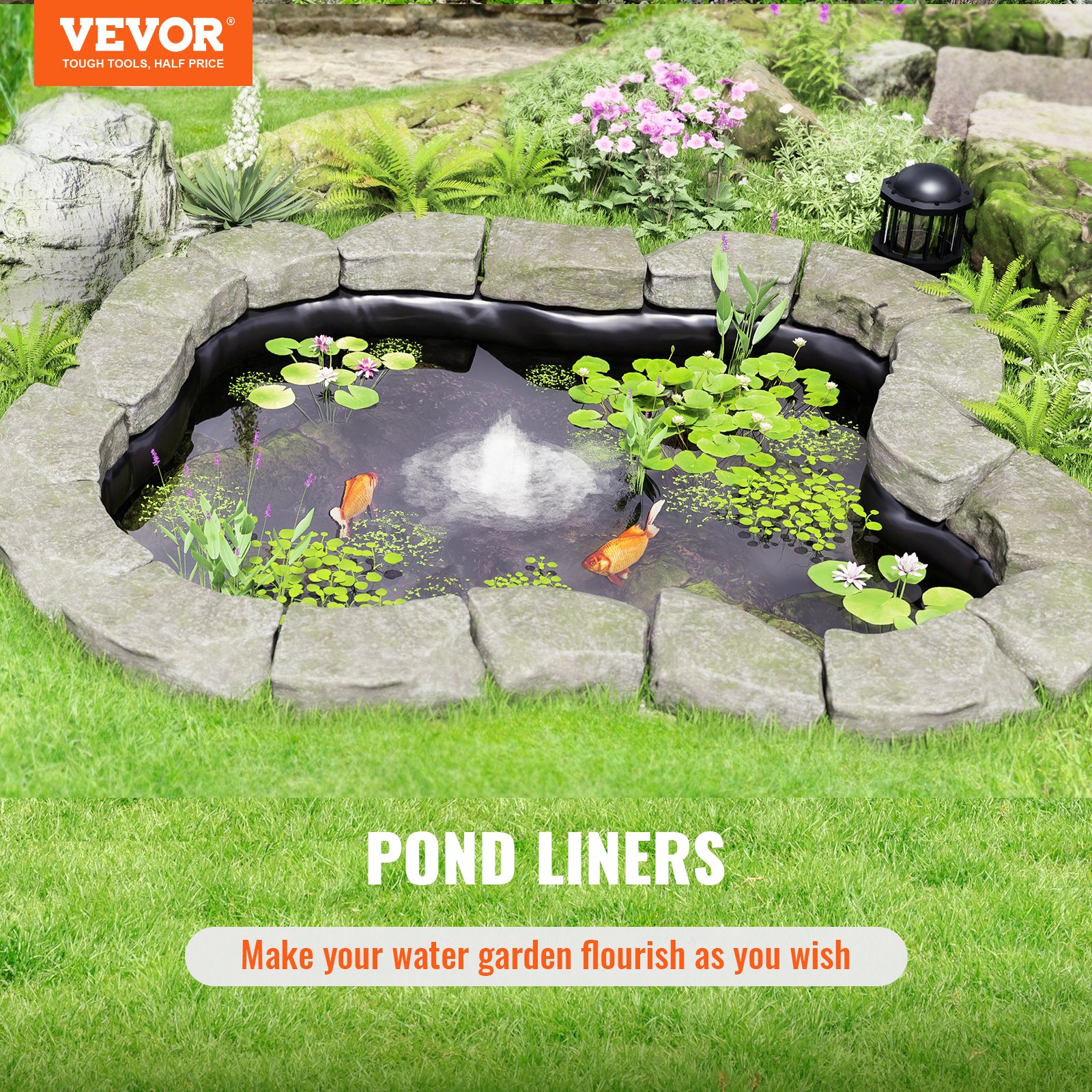 VEVOR Pond Liner, 10 X 13 Ft 20 Mil Thickness, Pliable LLDPE Material Pond Skins, Easy Cutting Underlayment For Fish Or Koi Ponds, Water Features, Waterfall Base, Fountains, Water Gardens, Black — image 1