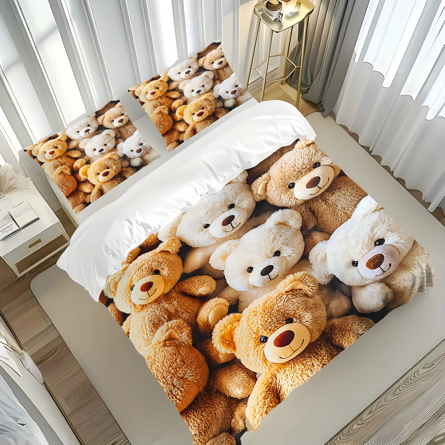 Set de Ropa de Cama de Oso de Peluche Esponjoso en 3D, Funda de Edredón de 3 Piezas, Estampado de Osos Apilados, Kit de Ropa de Cama para Cuarto Infantil — imagen 3