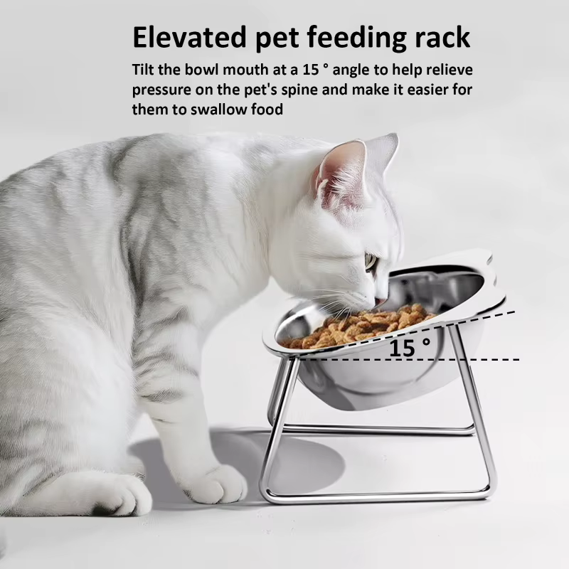 Bol de Comida Elevado a 15° con Cuello Inclinado para Gatos - Acero Inoxidable 304 Resistente al Impacto y Fácil de Limpiar — imagen 4