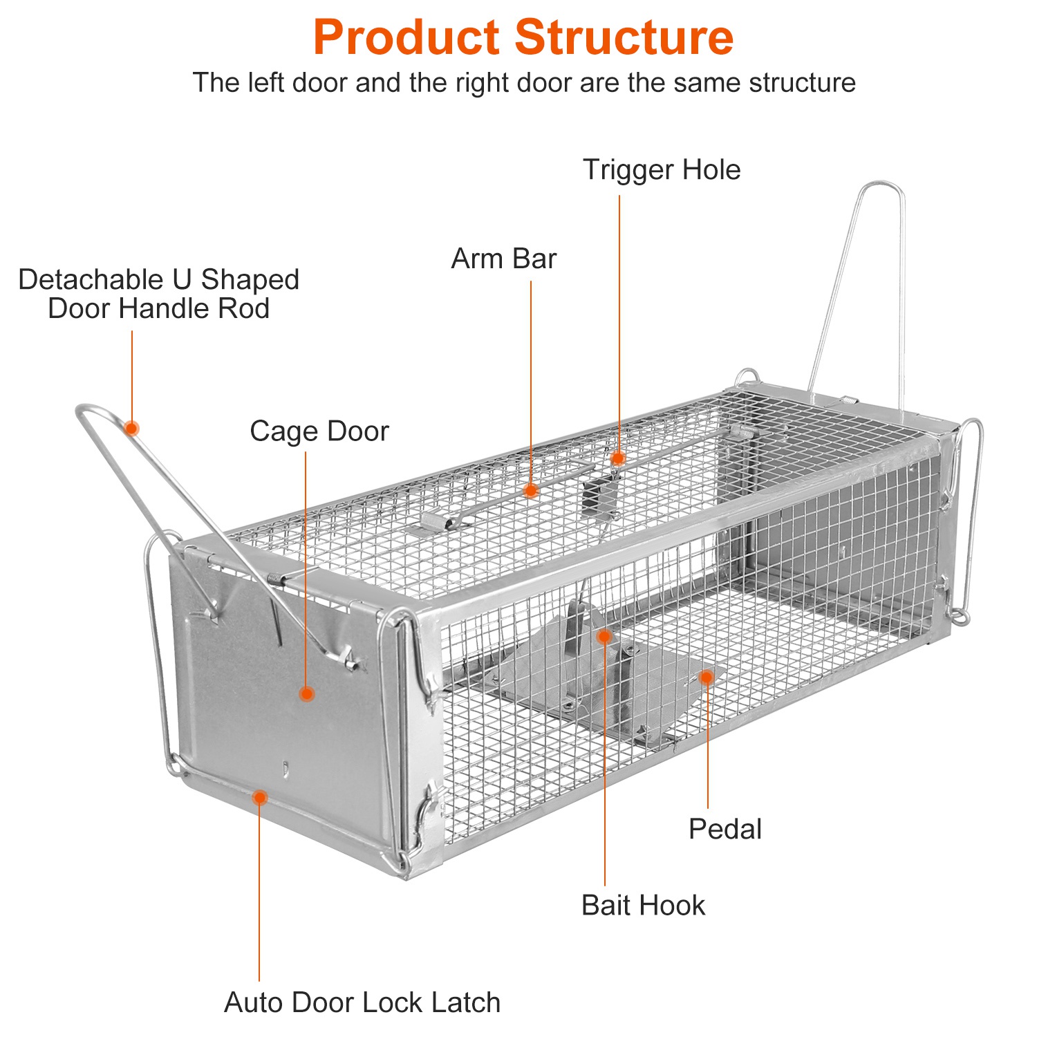 Cage de Rat con Dos Puertas Humano, Trampa para Roedores con Malla Densa y Electroplating de Zinc — imagen 8