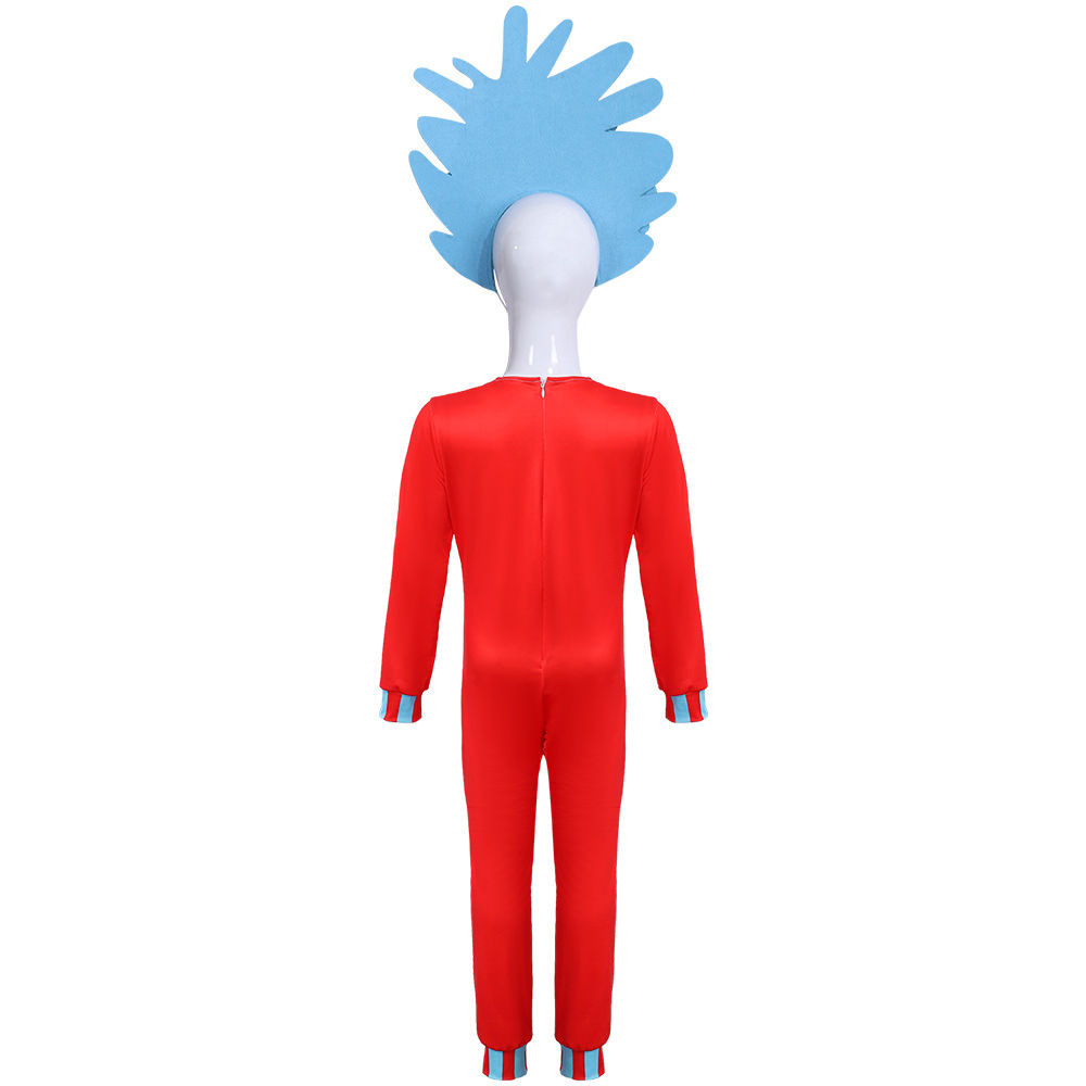 Halloween Dr. Seuss Kids Cosplay Costume Cat in the Hat Thing 1 Thing 2 Red Jumpsuit — image 2