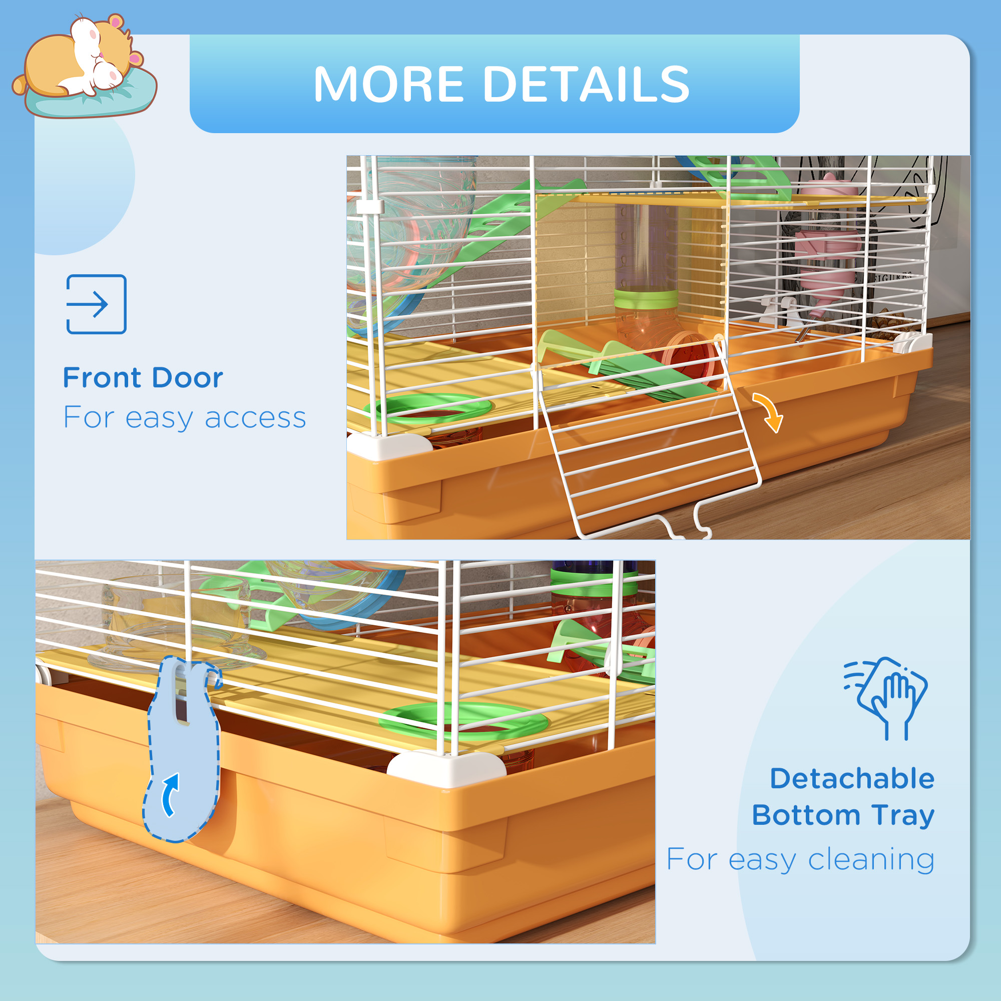 5 Tiers Hamster Cage Portable Animal Travel Carrier w/ Exercise Wheels Tube, Orange — imagen 8