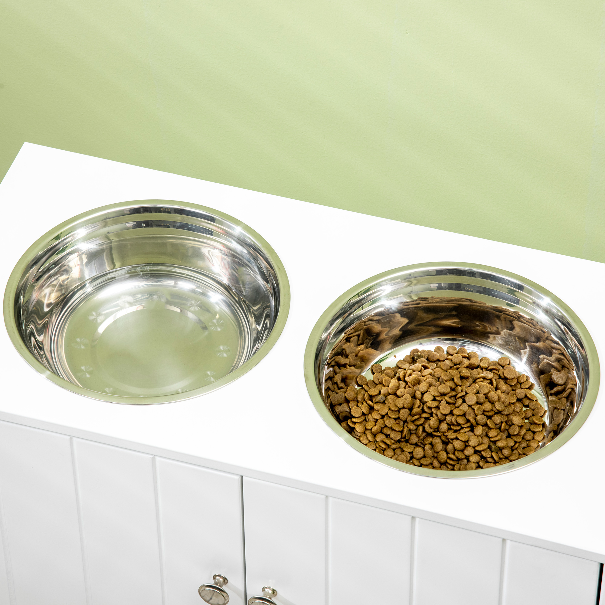 Large Elevated Dog Bowls with Storage Cabinet Containing Large 44L Capacity, Raised Dog Bowl Stand Pet Food Bowl Pet Feeding Station, White — image 5