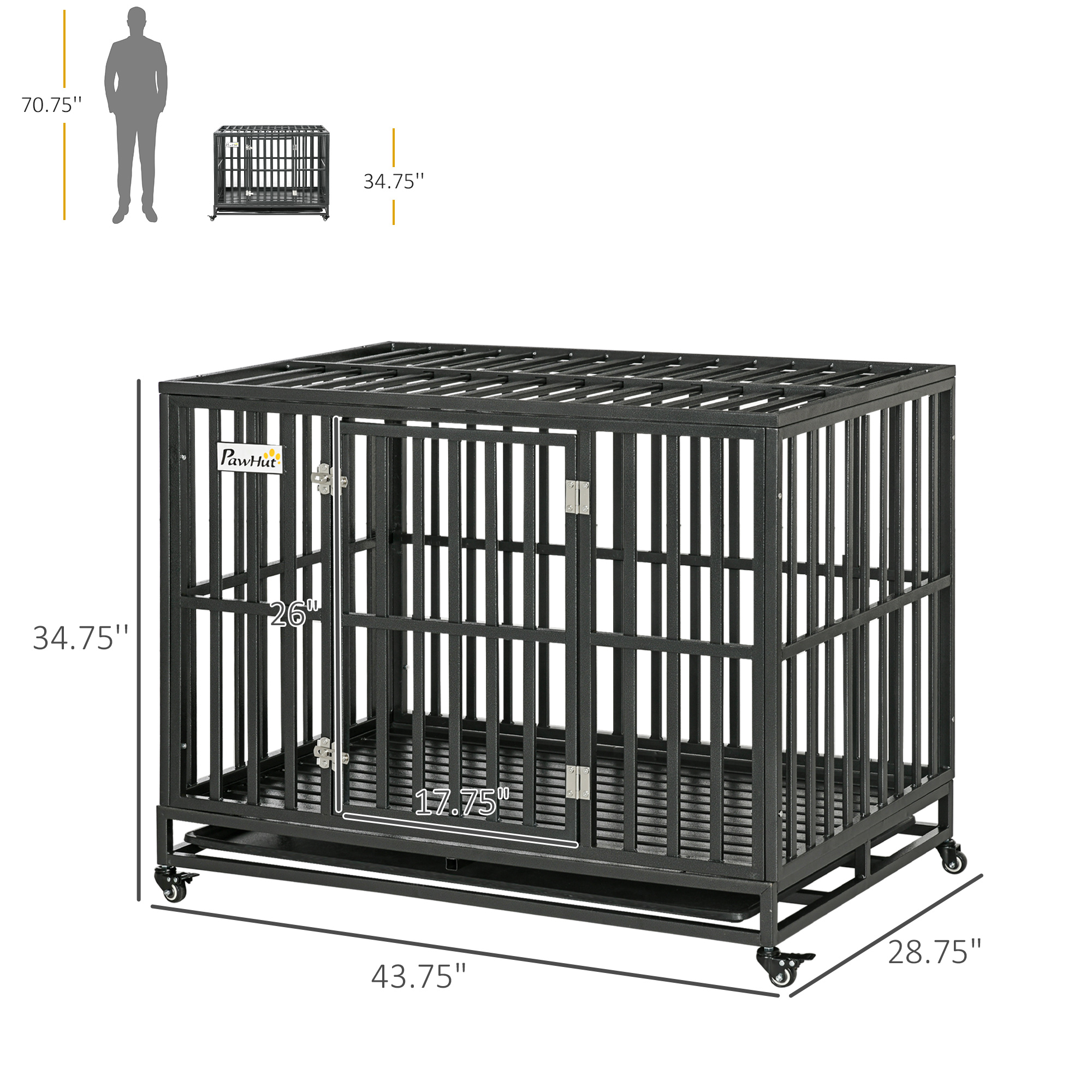 Jaula resistente de 45" para perro, a prueba de escapes, jaula de acero con ruedas, negro — imagen 6