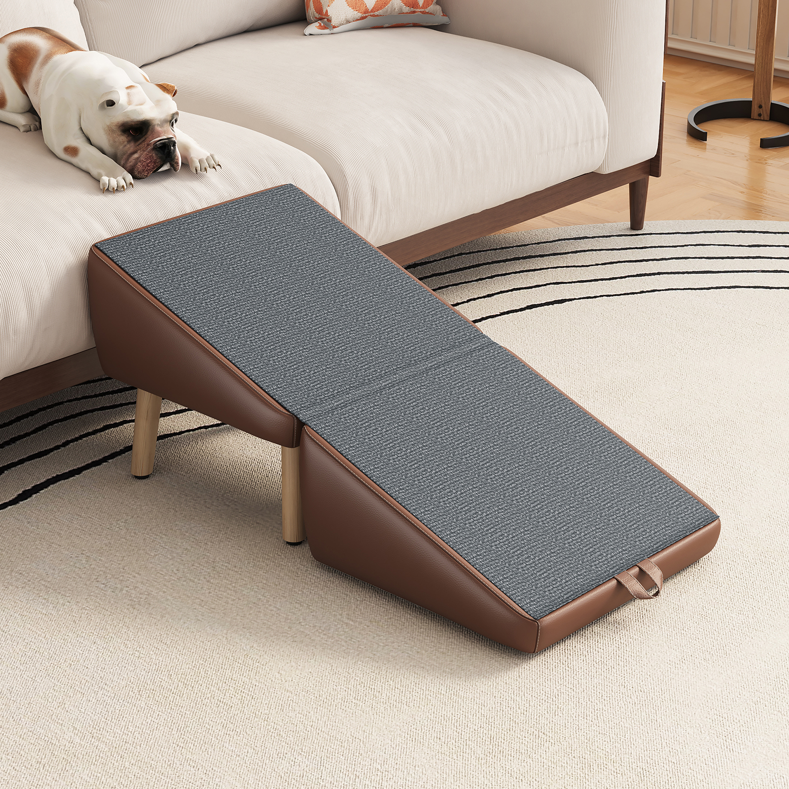 Escaleras para Perros Compactas 2 en 1 de Madera para Canes y Camas, Rampita para Mascotas con Diseño de Sofá (MARRÓN) — imagen 6