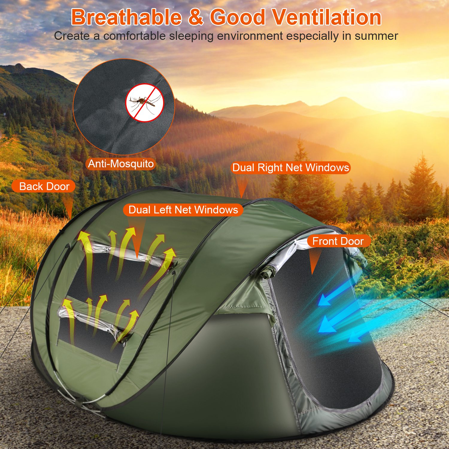 Carpa para 5-8 Personas de Armado Automático, Carpa de Camping Impermeable de Instalación Instantánea con 4 Ventanas con Mosquitero, Bolsa de Transporte, Ideal para Senderismo, Escalada, Aventura y Pesca — imagen 15