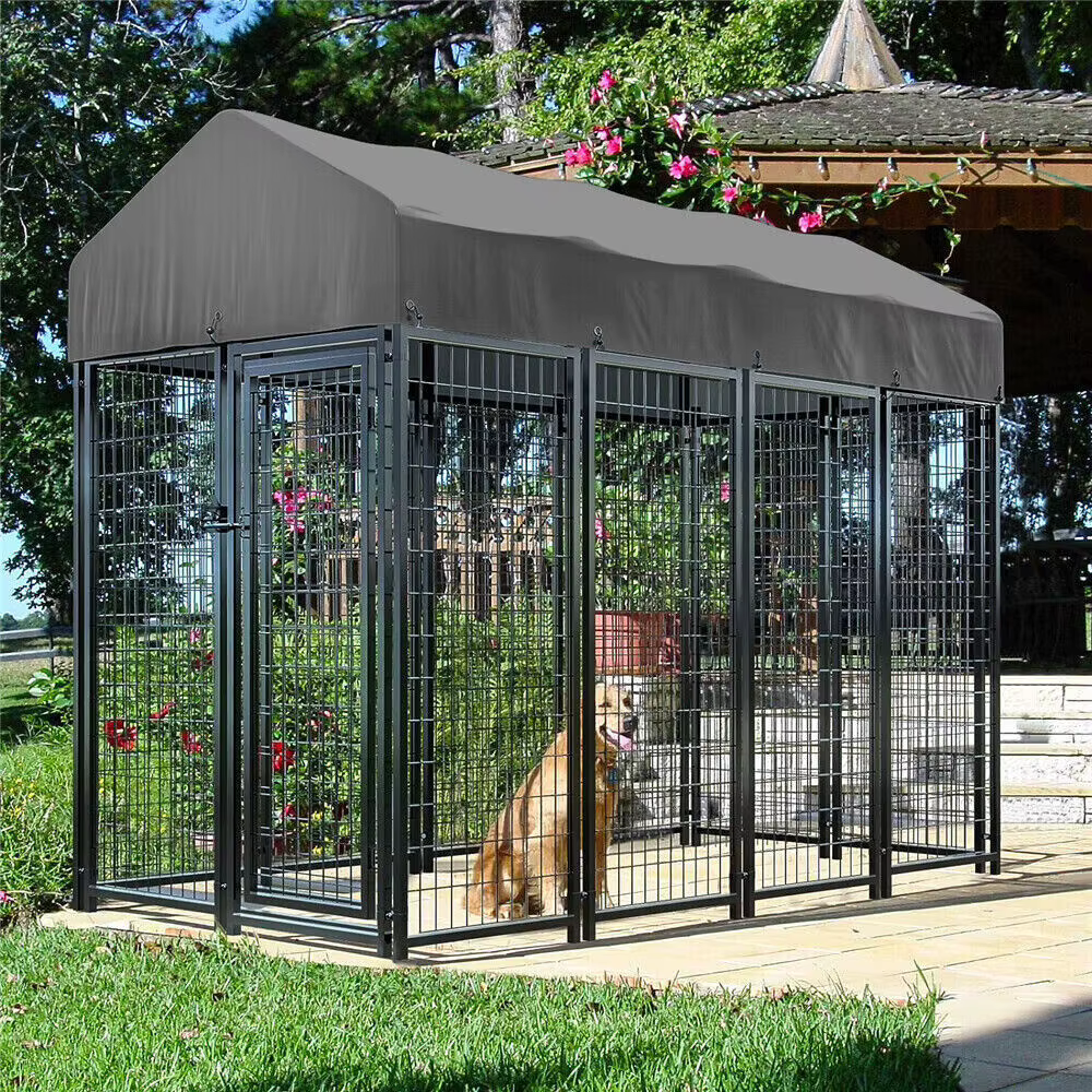 Cubo de Perro Resistente al Uso Intenso con Techo - Cárcel para Mascotas Metálica Exterior e Interior con Entrada Segura — imagen 1