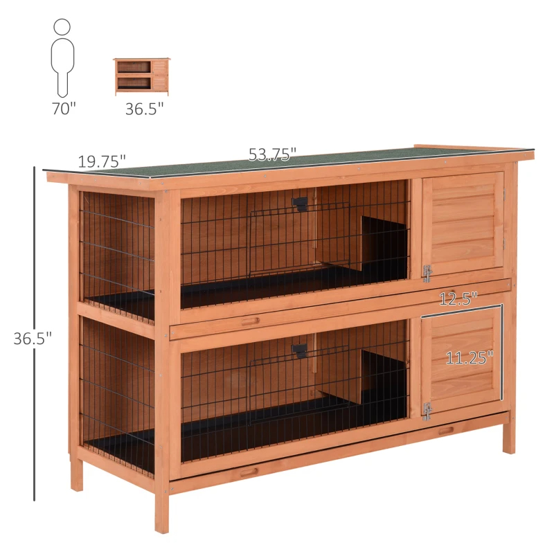 2-Story Large Rabbit Hutch Bunny Cage Wooden Pet House Small Animal Habitat With Lockable Doors, No Leak Tray And Waterproof Roof For Rabbits, Chickens, Ducks, Outdoor Indoor Natural — imagen 3