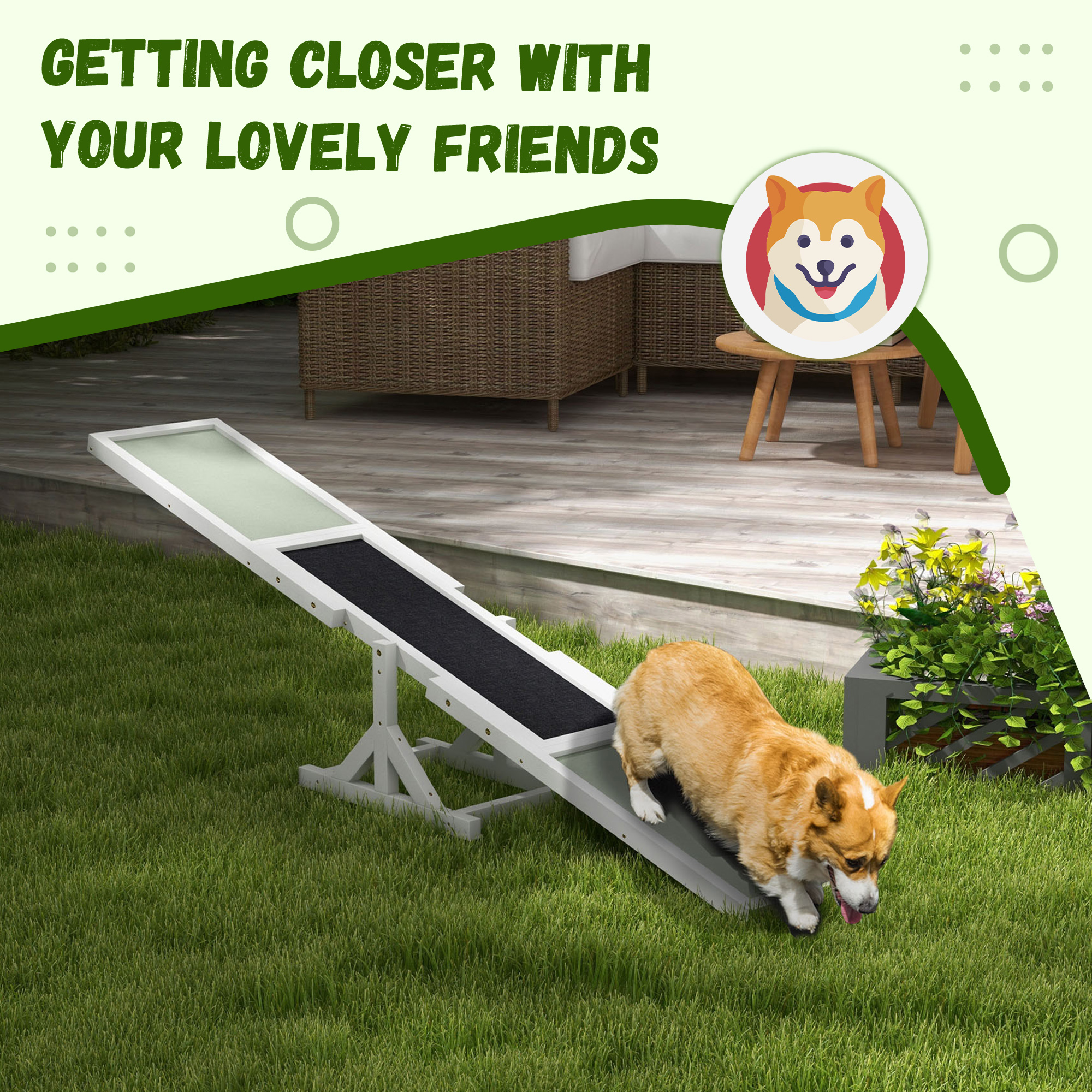 Plataforma de Gimnasia Canina en Madera para Entrenamiento y Ejercicio, Blanco — imagen 3