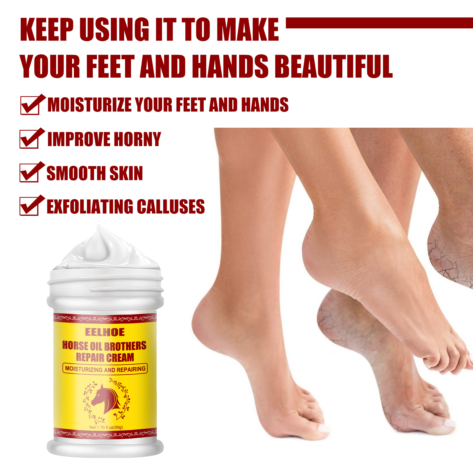 EELHOE Horse Oil Hand And Foot Repair Cream, Chapped Skin Care Moisturizing And Anti-Peeling Repair Cream — image 5