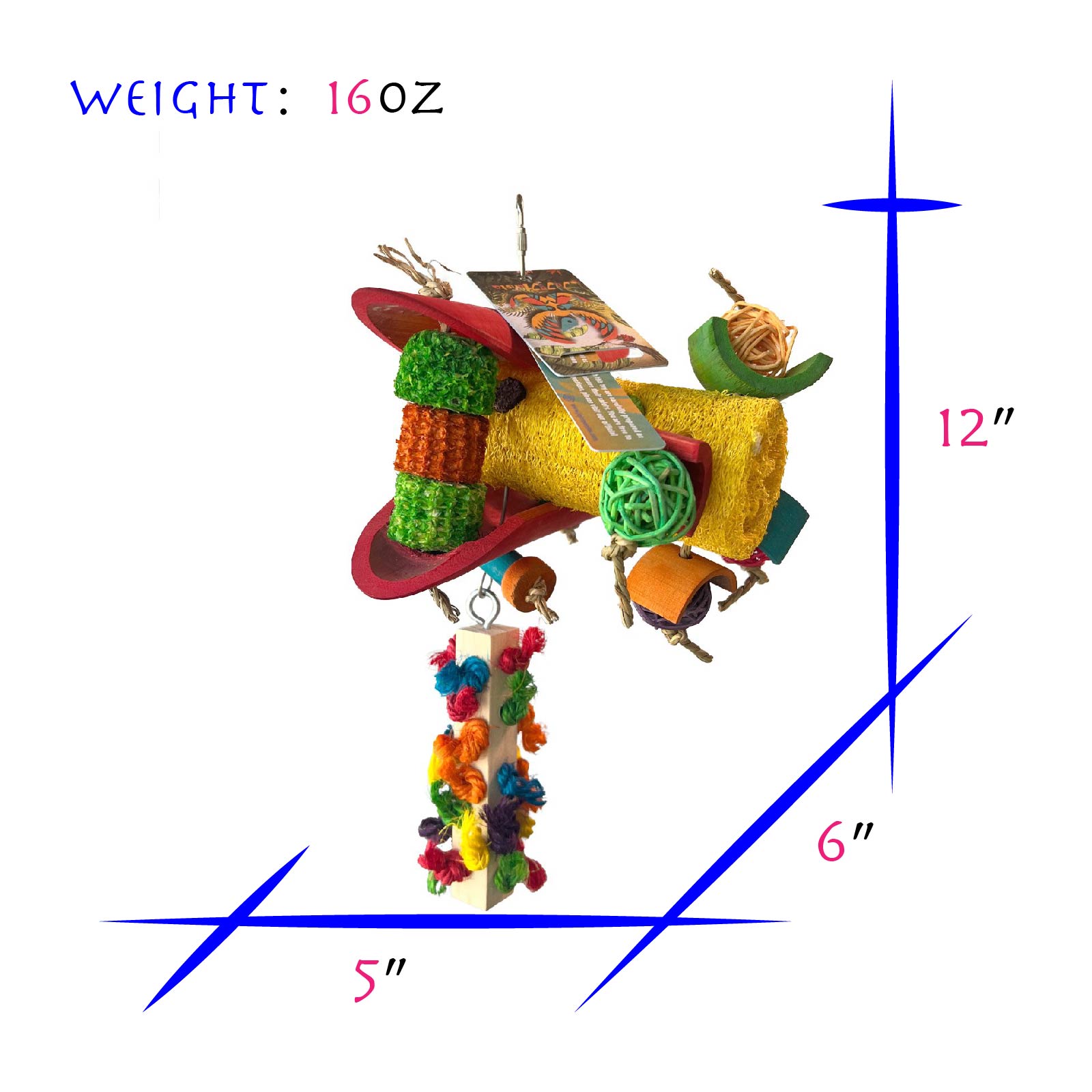 Parakeet Toys, Adventure Series Rainbow Airplane Preening Block Handmade Bird Toy Parrot Toy Set — image 5