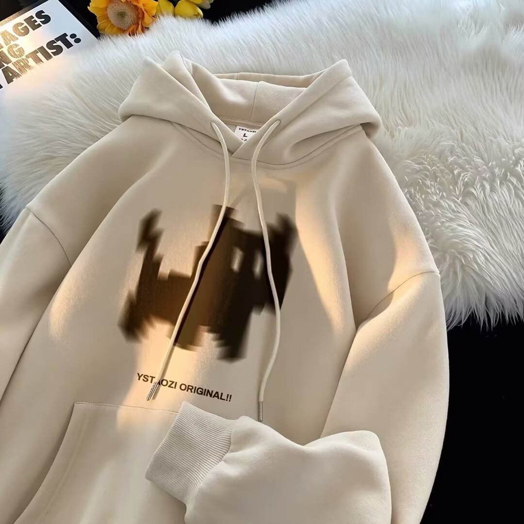 Kitten Pattern Hooded Heavyweight Fleece-Lined Oversized Men's Sweatshirt — image 6
