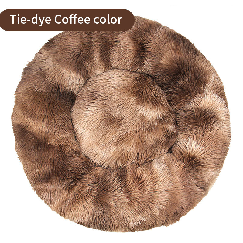 Dog Kennel Cat Kennel Long Tie-Dye Plush Round Pet Kennel Dog Bed Winter Dog Mat Pet Tie-Dye Mattress Pet Supplies — image 12