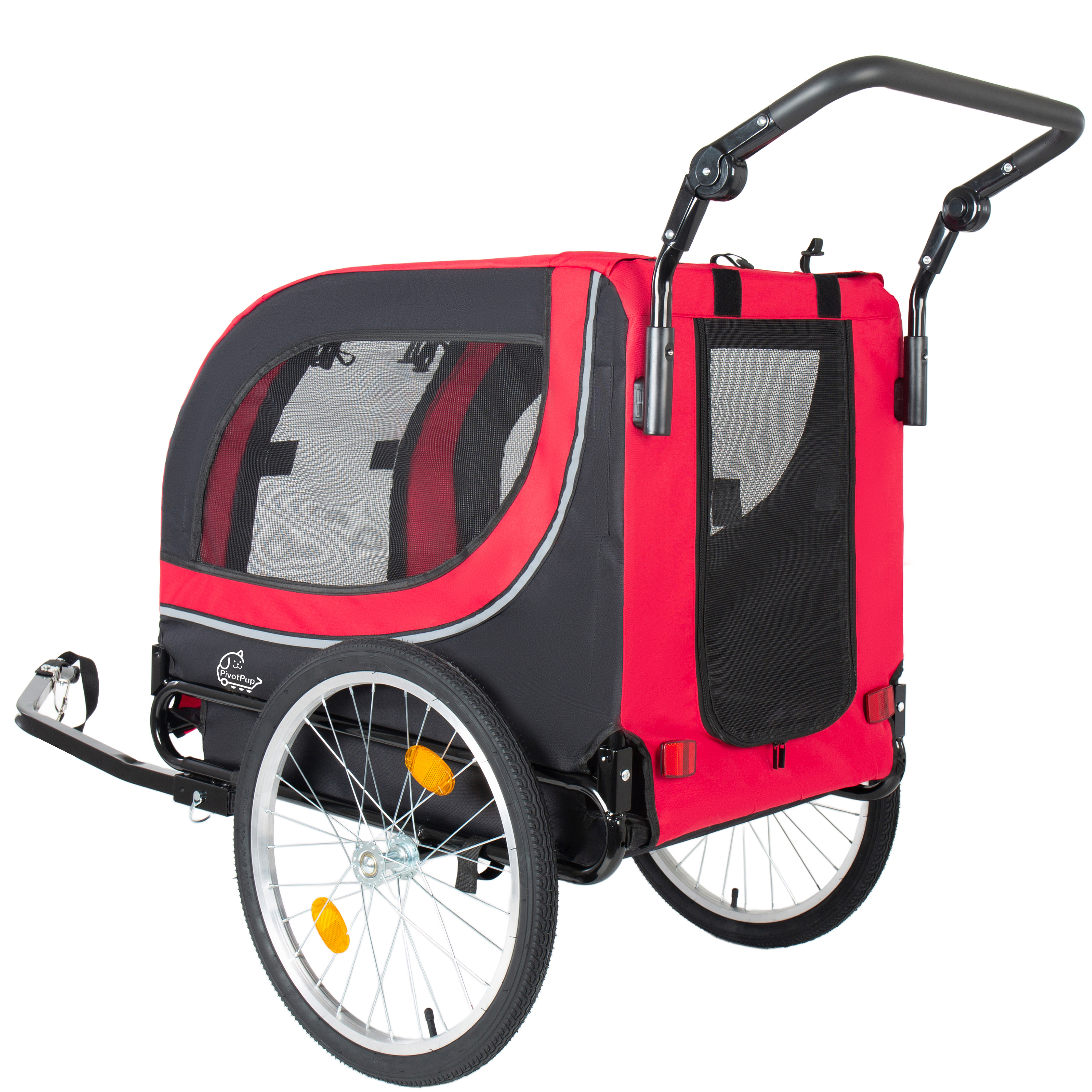 2-in-1 Bike Trailer & Pet Stroller For Dogs Up To 100lbs Foldable Pet Carrier Cart With Two 8 Front Caster & 20 Quick Release Air-Filled Wheels, Breathable Mesh And PVC Rain Cover, Red — imagen 2