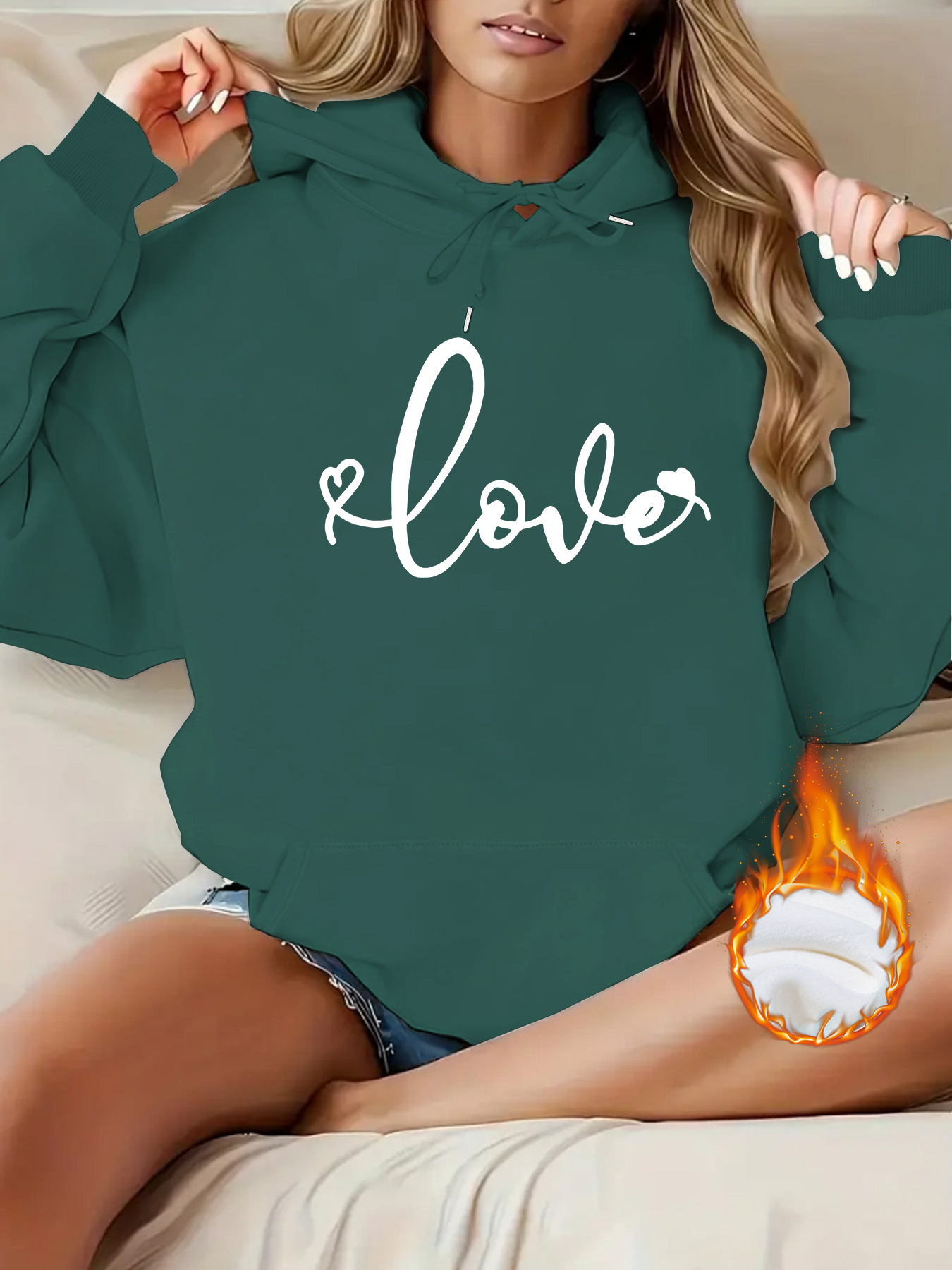 Kangaroo pocket hooded long sleeved fleece hoodie — image 12