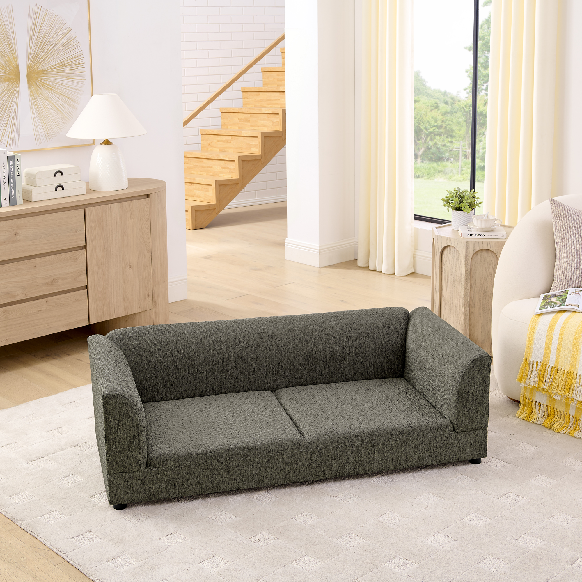 Comfortable Oversized Pet Sofa For Medium Large Dogs - Modern Rectangular Design With Backrest, Armrests & Soft Cushion -Dark Gray 56.x26x17 — imagen 2