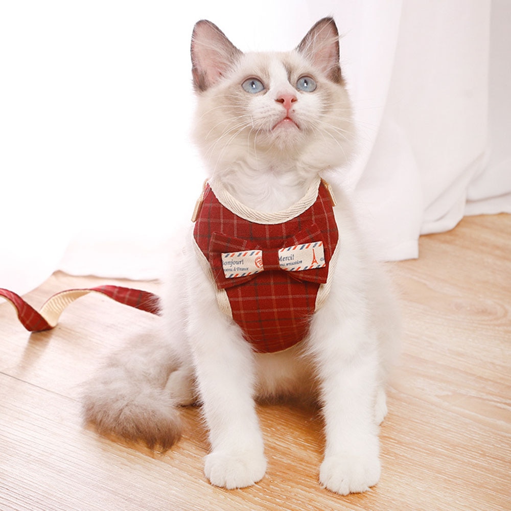 Cute Dog Cat Harness and Leash Set Nylon Mesh Pet Puppy Harness Lead Cat Collar Clothes Vest for Small Cats Kitten Pet Supplies — image 3
