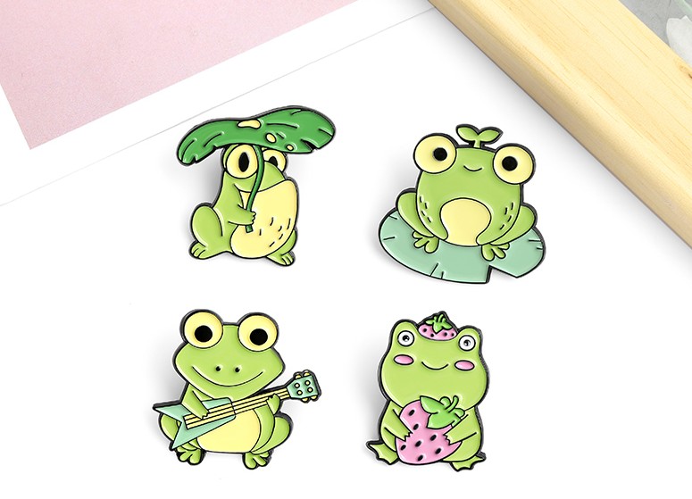 Quack Enamel Pin Custom Frog Lotus Leaf Brooches Bag Lapel Pin Cartoon Animal Badge Jewelry Gift for Kids Friends — image 2