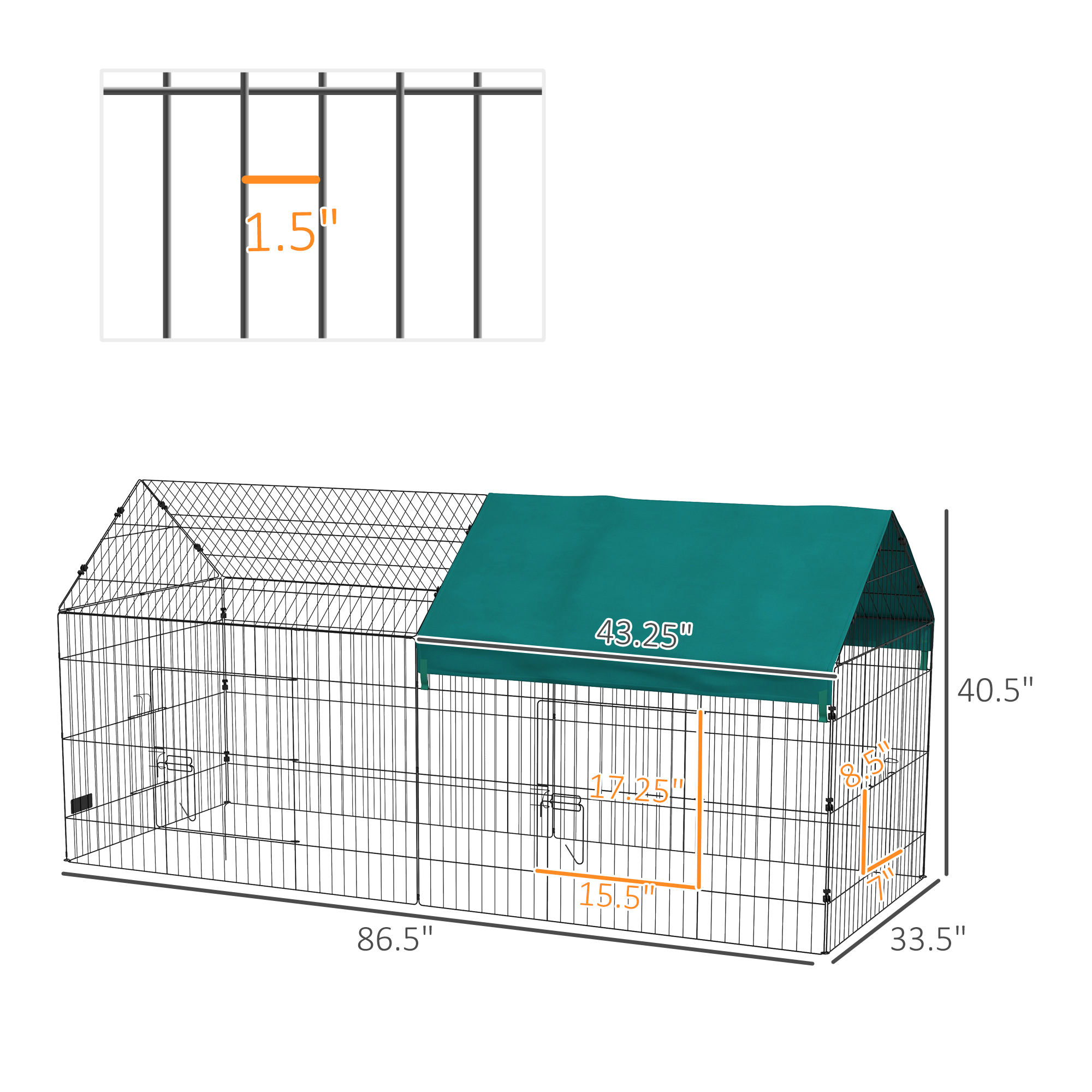 87" Small Animal Playpen with Roof for Rabbits, Chicken, Chinchillas for Indoor/Outdoor Use, Green — image 7