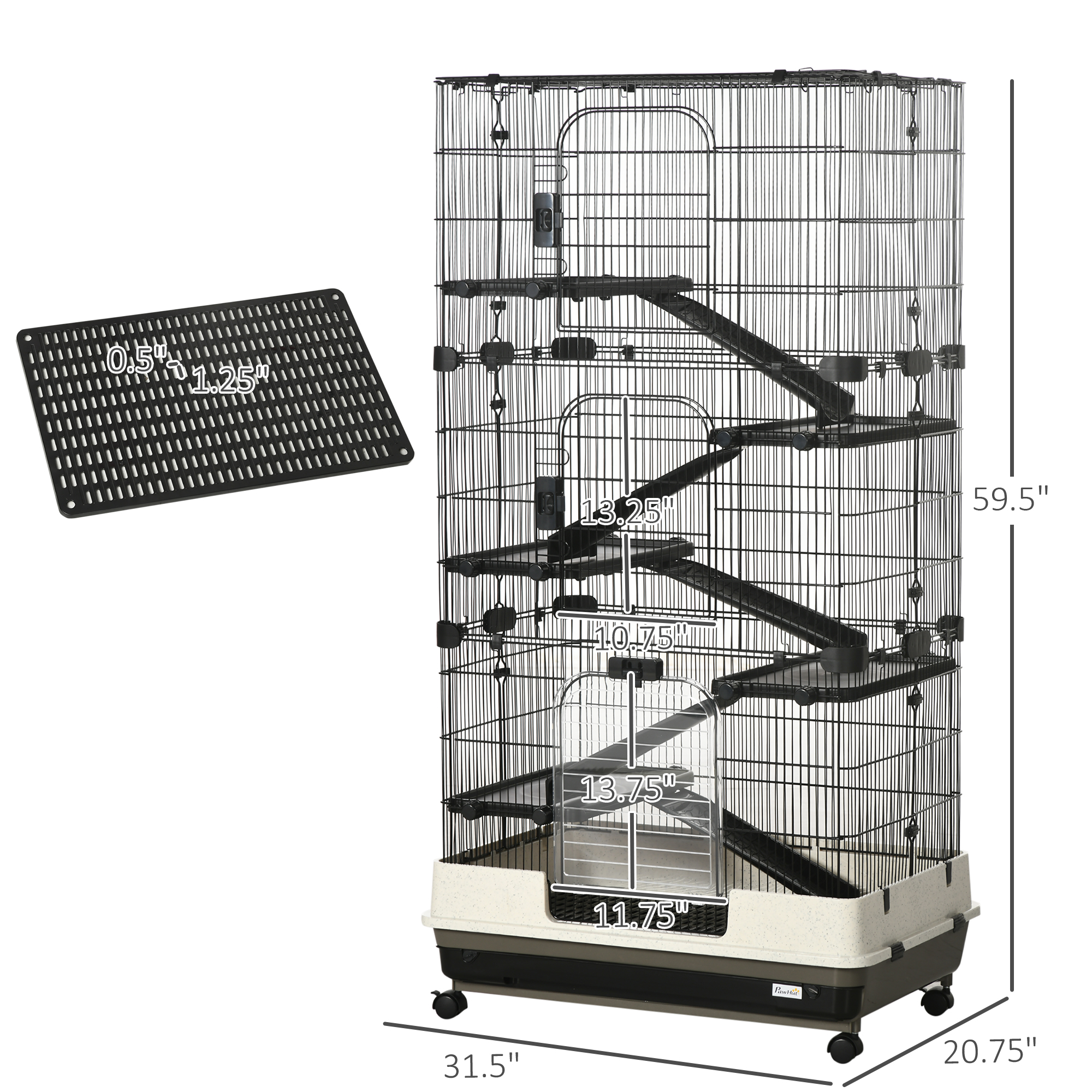 Caja de 6 niveles para conejos y pequeños animales con plataforma rodante, negro — imagen 3