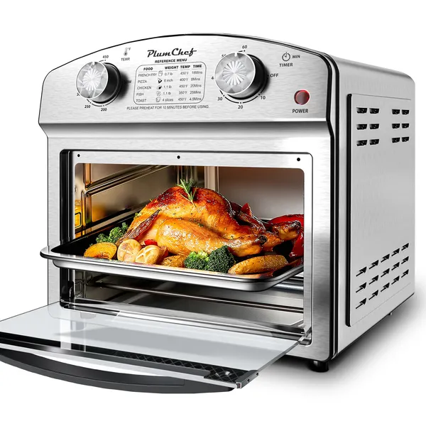 Stainless Steel 12-Liter Air Fryer, Dual Knob Control, 450°F Temperature Range, 60-Min Timer, Presets For French Fries, Pizza, Chicken, Fish, And Toast, Family-Sized Capacity Oven — image 1