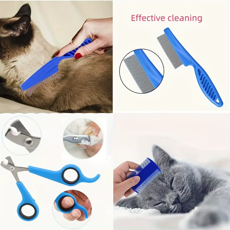 8 Pcs Pet Grooming Set, Hair Removal Comb For Dog, Flea Comb, Dog Shampoo Brush, Pet Nail Clippers, Dog Toothbrush Set — image 5