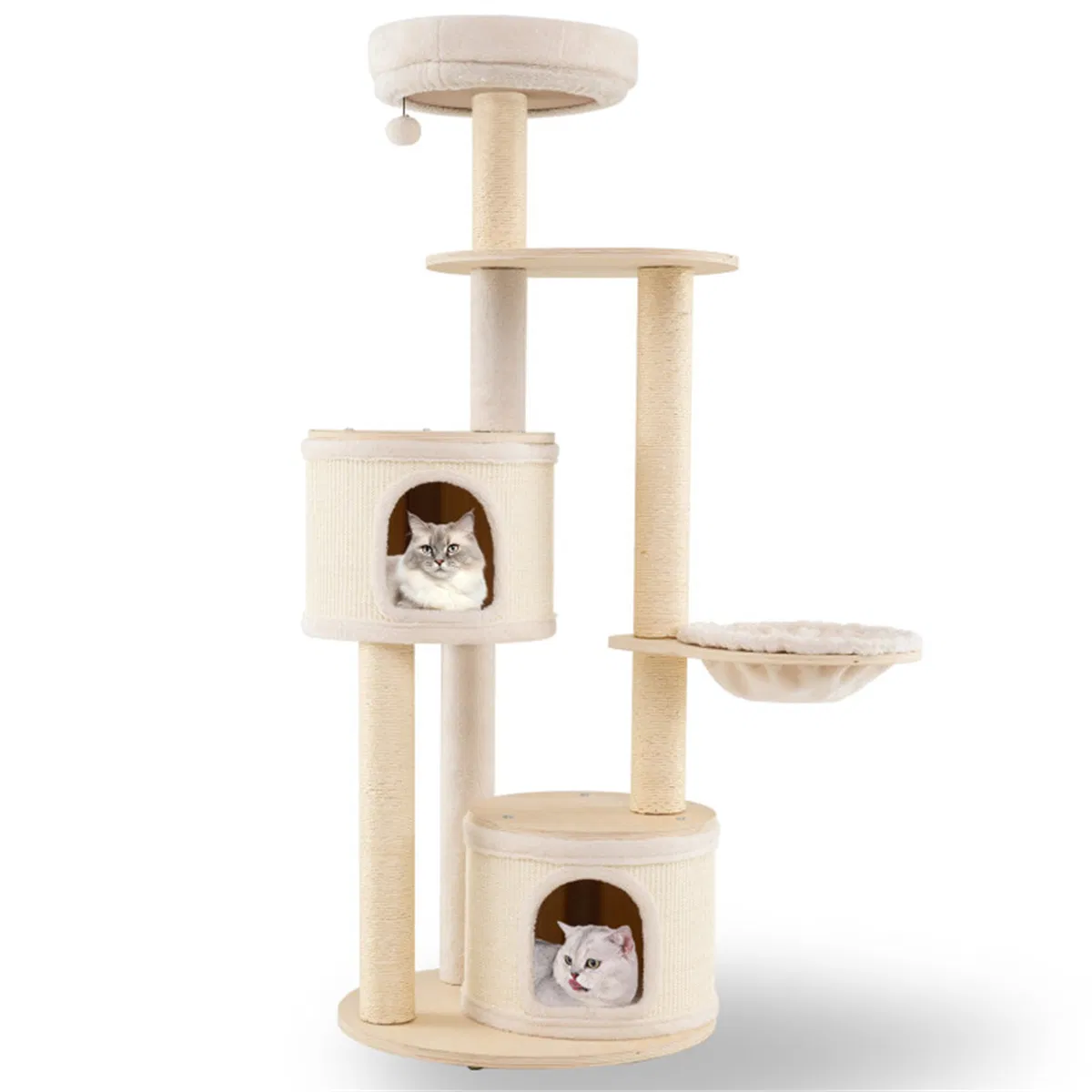 Tall Wooden Cat Tree Multi-Level Cat Tower with Sisal Scratching Posts & Condos for Indoor Cats, Natural — image 9
