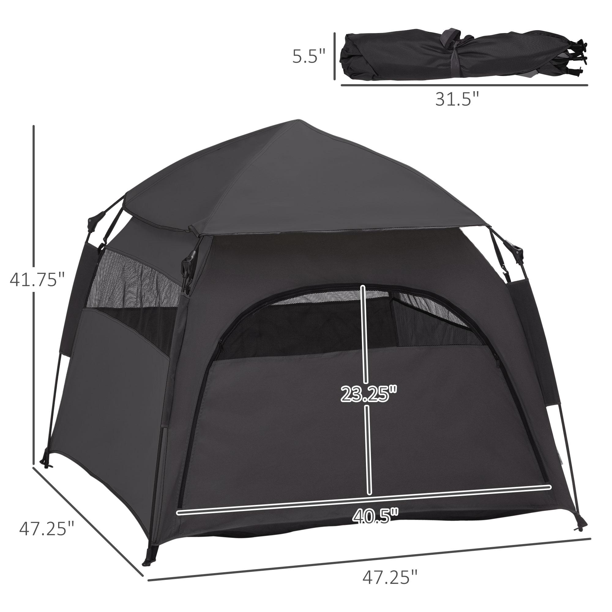 Tenda para Perros Portátil con Techo de Plegado para Perros Grandes y Extra Grandes con Bolsa de Transporte, Gris Oscuro — imagen 2